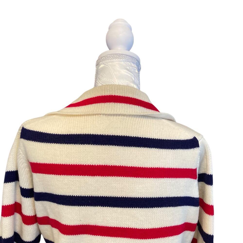 Vintage White Stripe Double Breasted Sweater Jacket Size Medium 50s Nautical - Picture 14 of 16